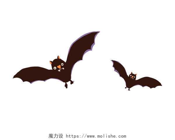 黑色手绘卡通蝙蝠万圣节飞行动物元素PNG素材
